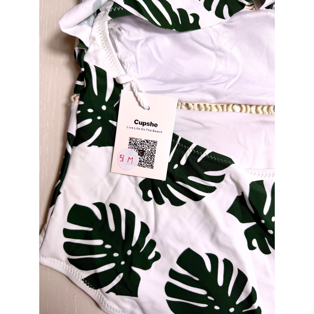 CUPSHE Green Tropical Leaf Ruffle One-Piece Swimsuit | NWT - SIZE M‎ - Picture 8 of 9